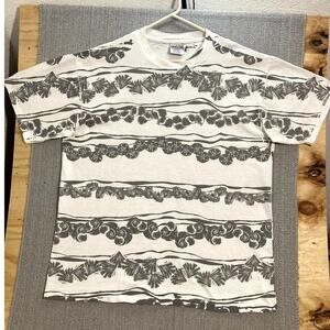 Vtg Oneita Power-T Men's XL White Gray All Around Graphic Single Stitch Fade USA